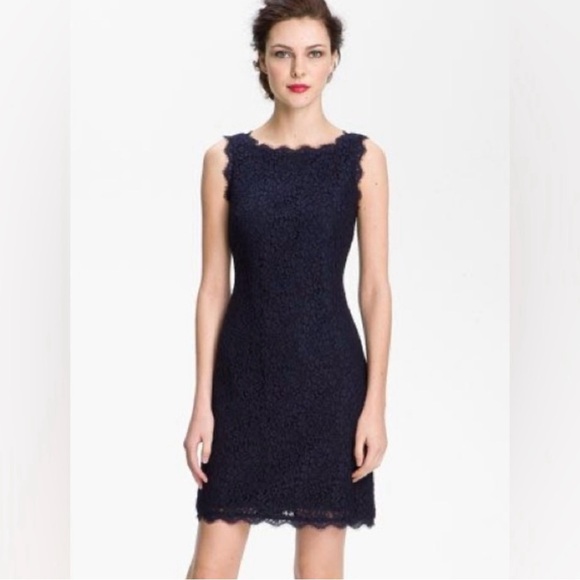 Adrianna Papell Evening Back Zipper Navy Lace V-back Dress Size 8 - Picture 7 of 7